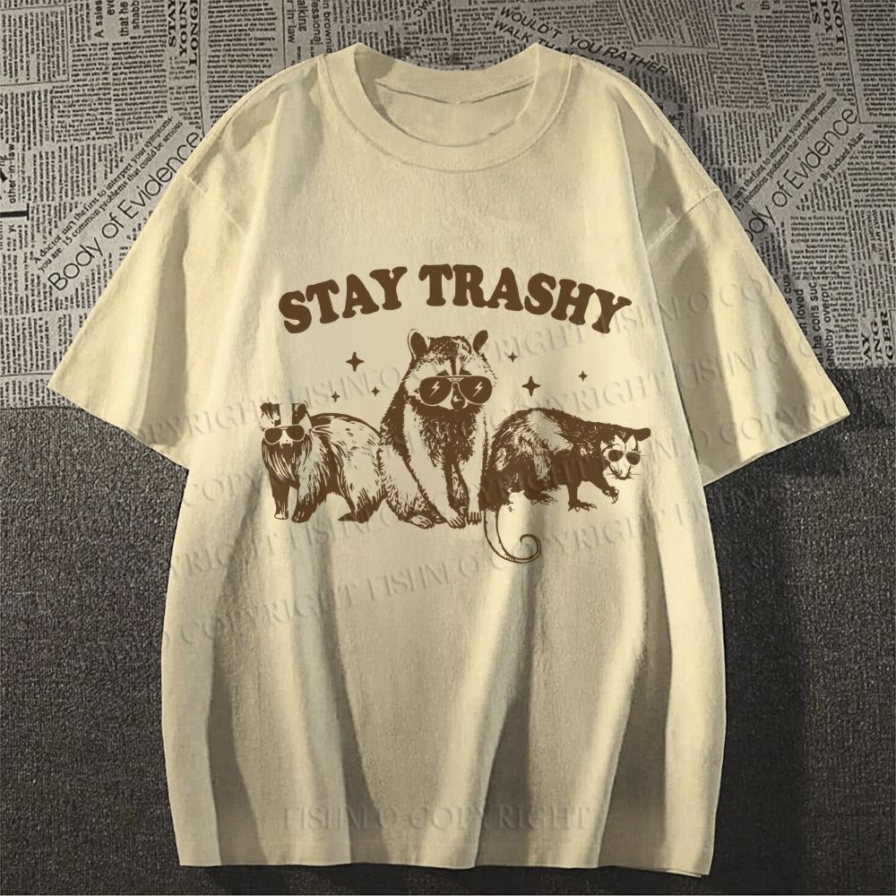 Unisex Vintage Raccoon Stay Trashy Classic Cotton T-shirt