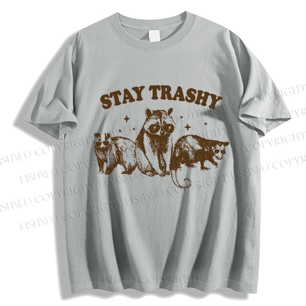 Unisex Vintage Raccoon Stay Trashy Classic Cotton T-shirt
