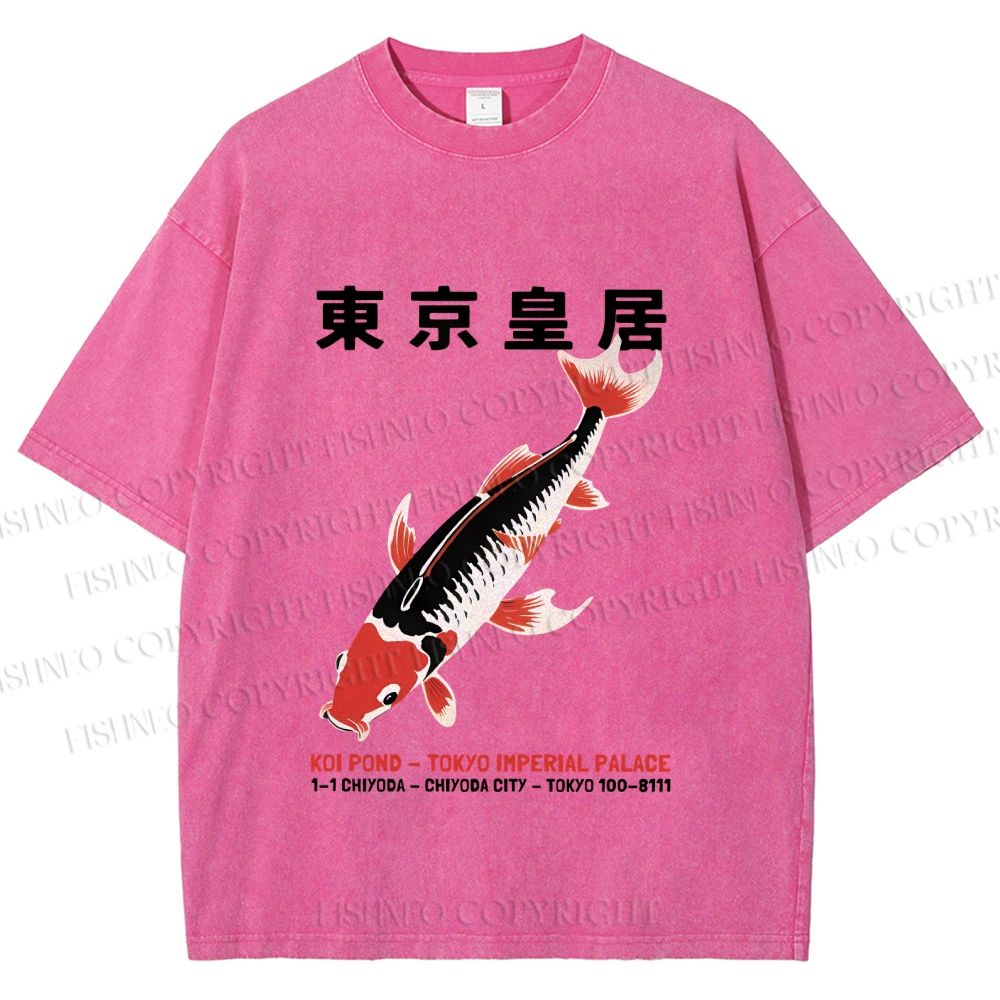 Unisex Vintage Koi Fish Printed Washed Tee