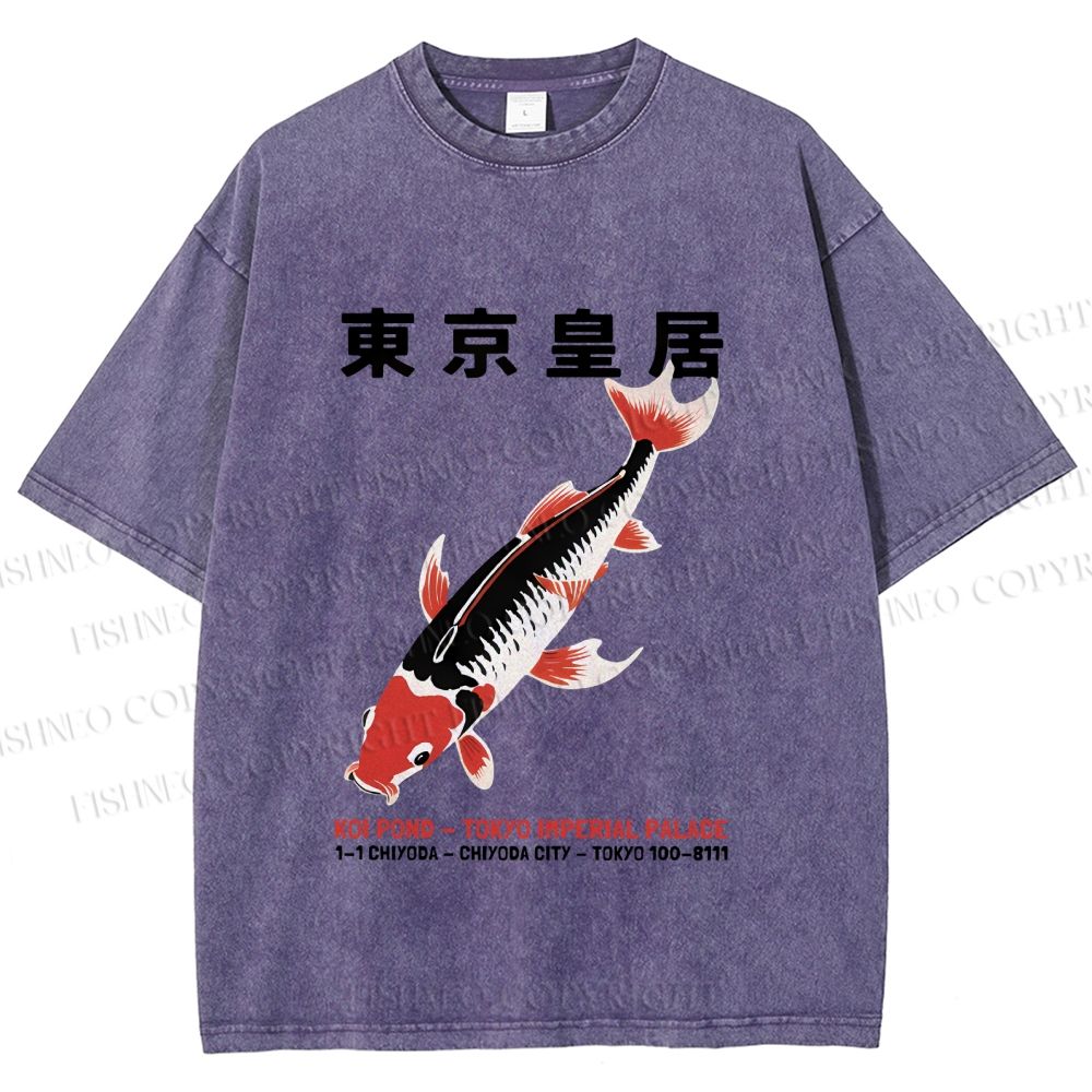 Unisex Vintage Koi Fish Printed Washed Tee