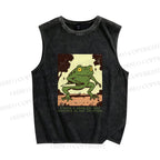 Unisex Vintage Frog Printed Washed Tank Top
