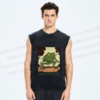 Unisex Vintage Frog Printed Washed Tank Top