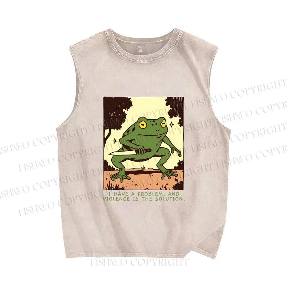 Unisex Vintage Frog Printed Washed Tank Top
