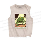Unisex Vintage Frog Printed Washed Tank Top