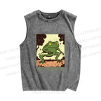 Unisex Vintage Frog Printed Washed Tank Top