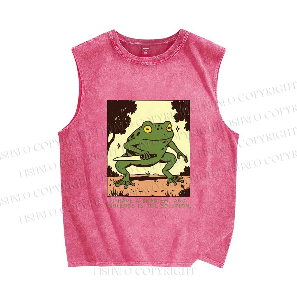Unisex Vintage Frog Printed Washed Tank Top