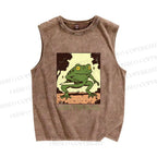 Unisex Vintage Frog Printed Washed Tank Top