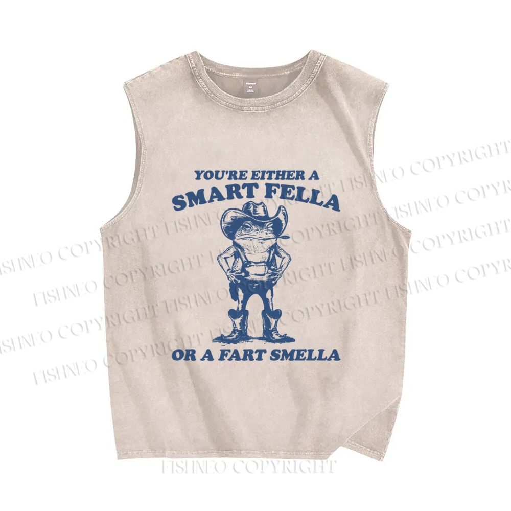 Unisex Vintage Frog Cowboy Printed Washed Tank Top