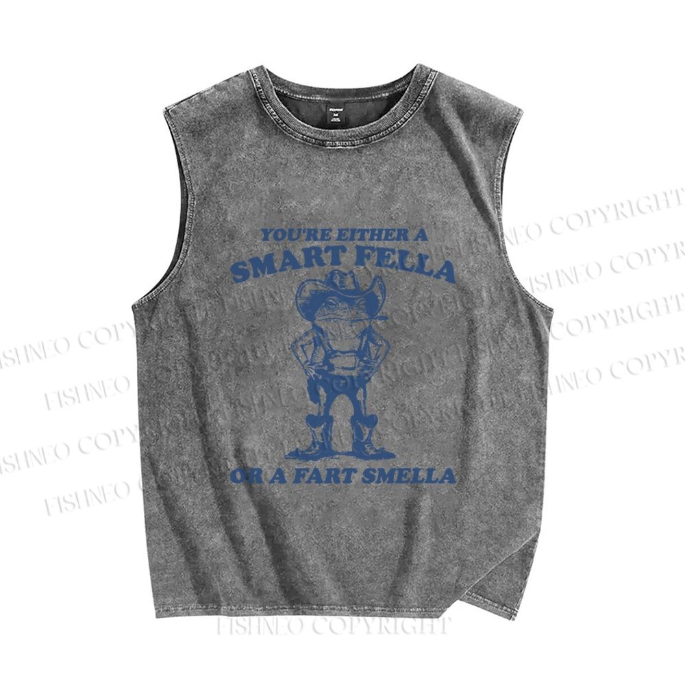 Unisex Vintage Frog Cowboy Printed Washed Tank Top