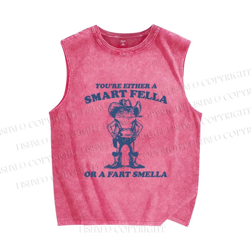 Unisex Vintage Frog Cowboy Printed Washed Tank Top