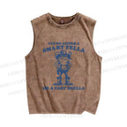 Unisex Vintage Frog Cowboy Printed Washed Tank Top