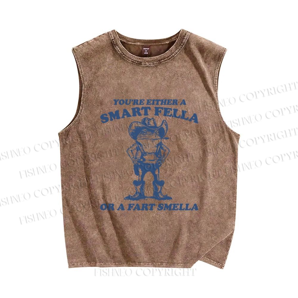 Unisex Vintage Frog Cowboy Printed Washed Tank Top