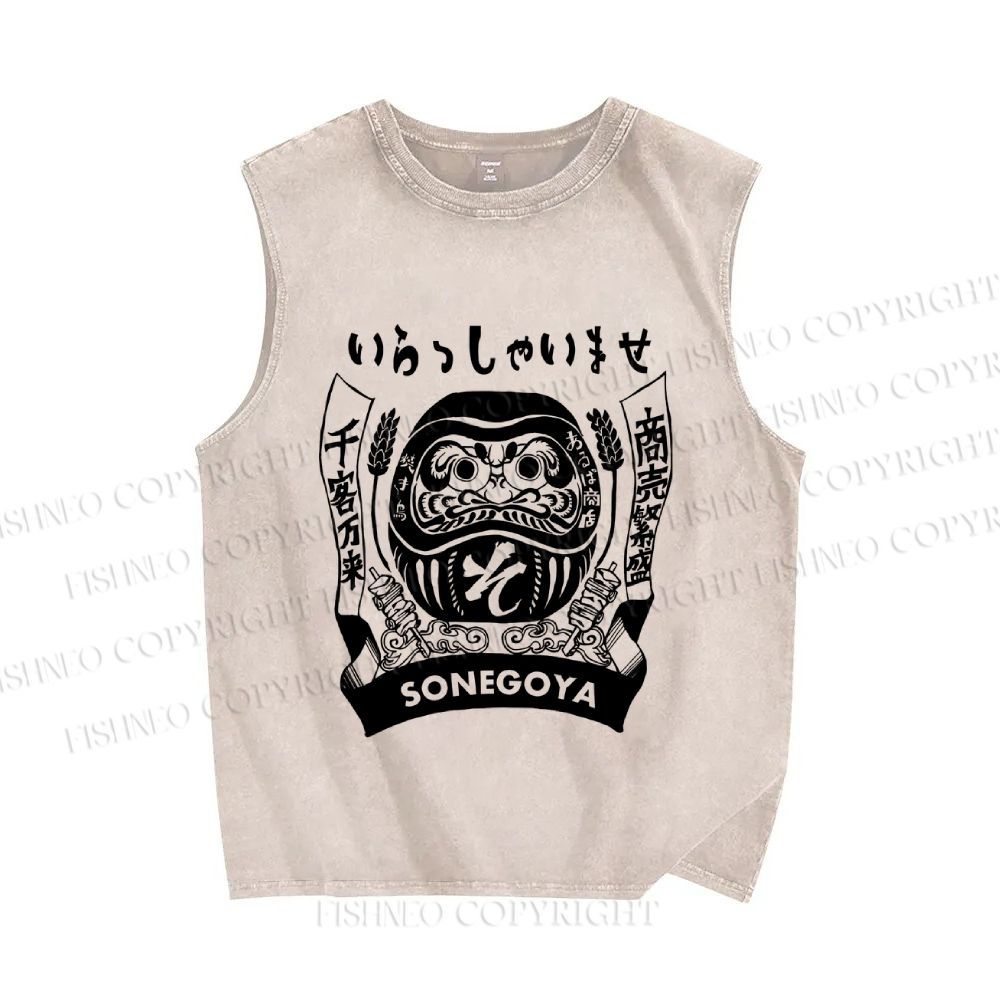 Unisex Vintage Japanese Art Printed Washed Tank Top