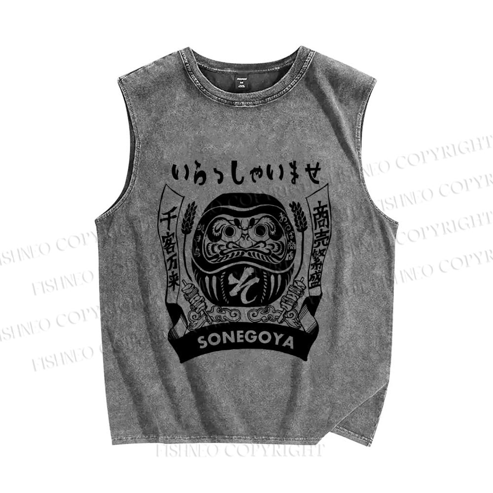 Unisex Vintage Japanese Art Printed Washed Tank Top