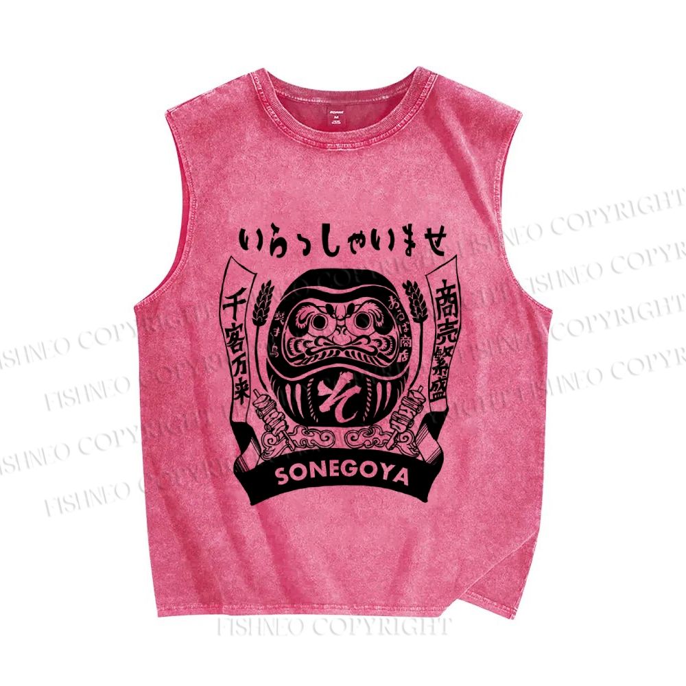 Unisex Vintage Japanese Art Printed Washed Tank Top