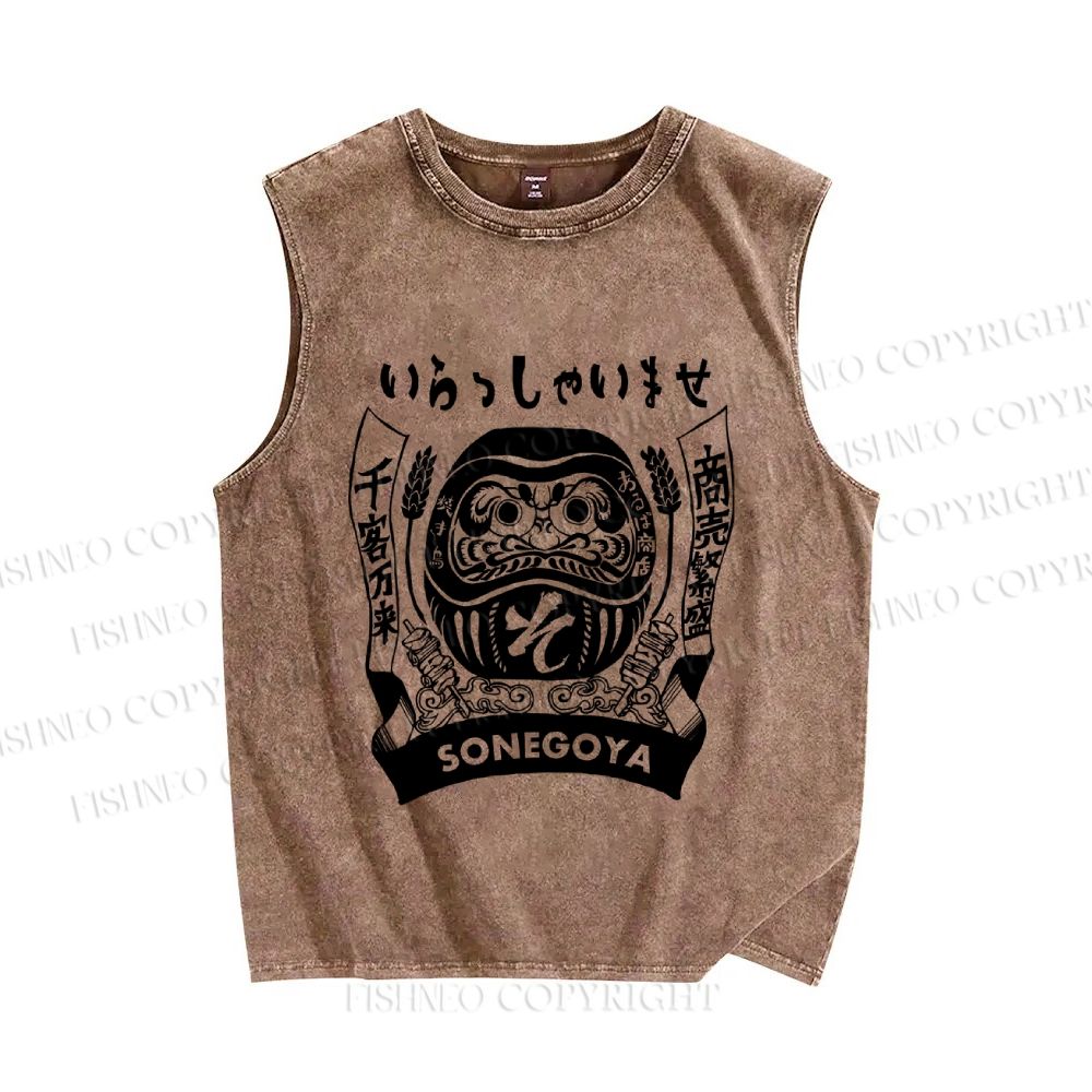 Unisex Vintage Japanese Art Printed Washed Tank Top