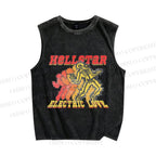 Unisex Vintage Skull Hell Star Printed Washed Tank Top