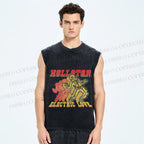 Unisex Vintage Skull Hell Star Printed Washed Tank Top