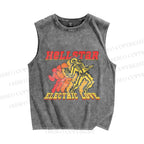 Unisex Vintage Skull Hell Star Printed Washed Tank Top