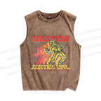Unisex Vintage Skull Hell Star Printed Washed Tank Top
