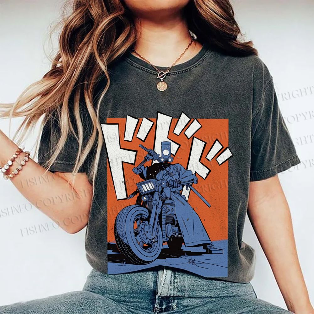Unisex Vintage Motorcycle Graffiti Printed Washed Tee