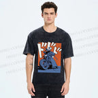 Unisex Vintage Motorcycle Graffiti Printed Washed Tee