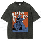 Unisex Vintage Motorcycle Graffiti Printed Washed Tee