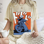 Unisex Vintage Motorcycle Graffiti Printed Washed Tee
