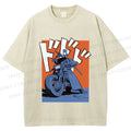 Unisex Vintage Motorcycle Graffiti Printed Washed Tee