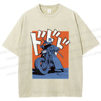 Unisex Vintage Motorcycle Graffiti Printed Washed Tee