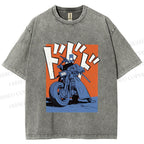 Unisex Vintage Motorcycle Graffiti Printed Washed Tee