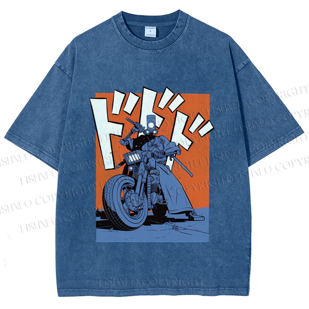 Unisex Vintage Motorcycle Graffiti Printed Washed Tee