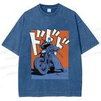 Unisex Vintage Motorcycle Graffiti Printed Washed Tee