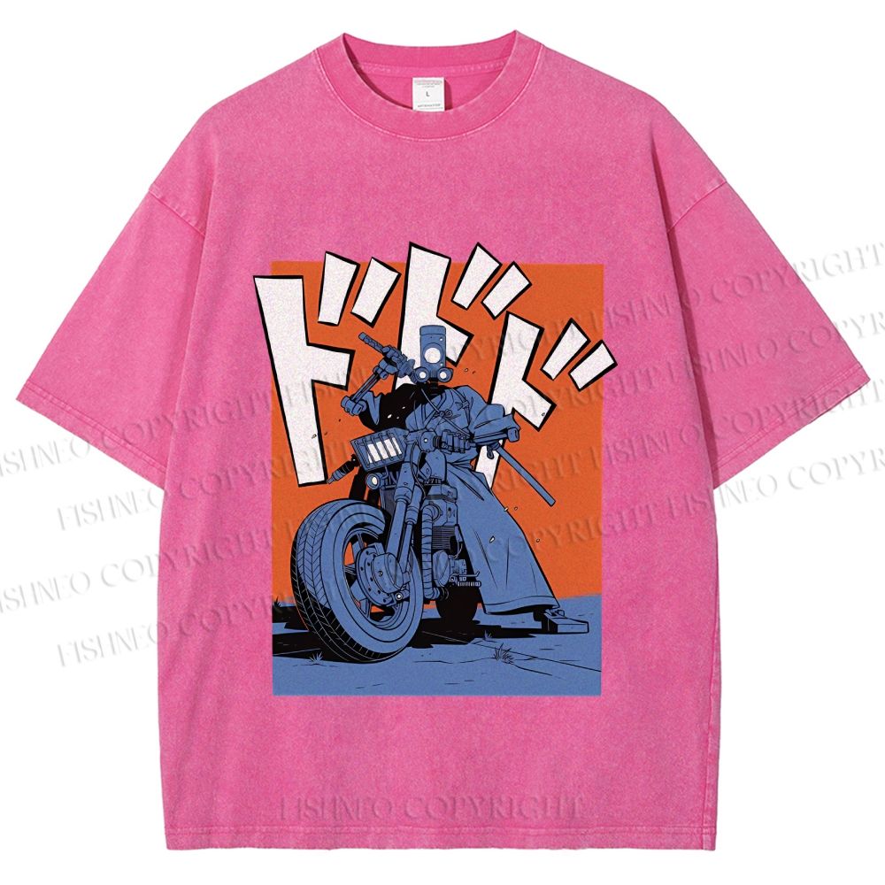 Unisex Vintage Motorcycle Graffiti Printed Washed Tee