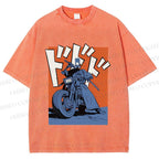 Unisex Vintage Motorcycle Graffiti Printed Washed Tee