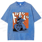 Unisex Vintage Motorcycle Graffiti Printed Washed Tee