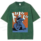 Unisex Vintage Motorcycle Graffiti Printed Washed Tee