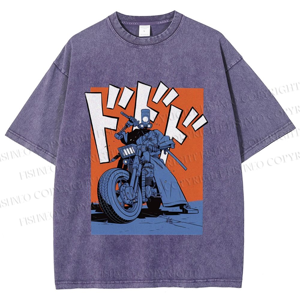 Unisex Vintage Motorcycle Graffiti Printed Washed Tee