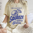Unisex Vintage Lemon Graffiti Printed Washed Tee