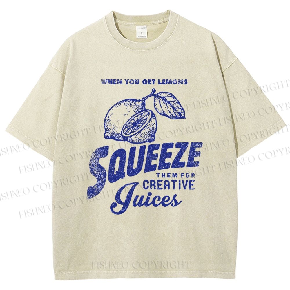 Unisex Vintage Lemon Graffiti Printed Washed Tee