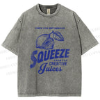 Unisex Vintage Lemon Graffiti Printed Washed Tee