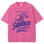 Unisex Vintage Lemon Graffiti Printed Washed Tee