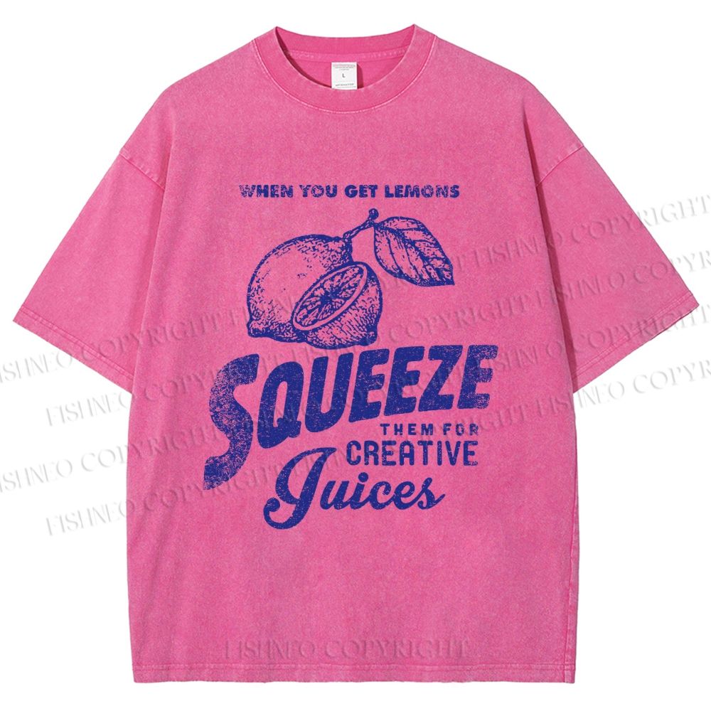 Unisex Vintage Lemon Graffiti Printed Washed Tee