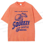 Unisex Vintage Lemon Graffiti Printed Washed Tee