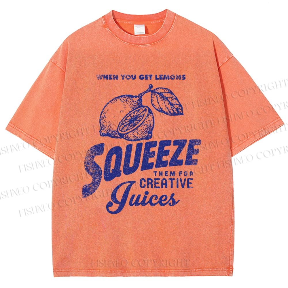 Unisex Vintage Lemon Graffiti Printed Washed Tee