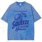 Unisex Vintage Lemon Graffiti Printed Washed Tee