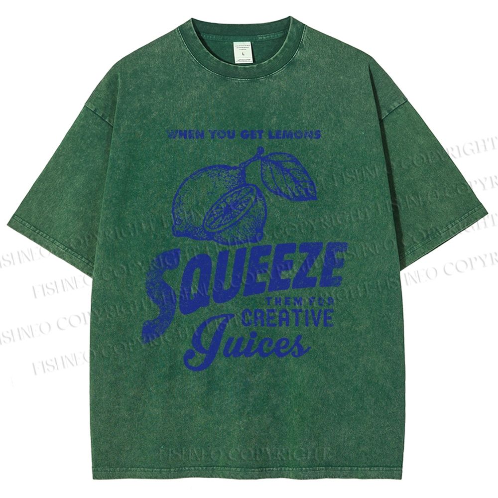 Unisex Vintage Lemon Graffiti Printed Washed Tee