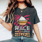 Unisex Vintage Japanese Rice Graffiti Printed Washed Tee