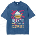 Unisex Vintage Japanese Rice Graffiti Printed Washed Tee