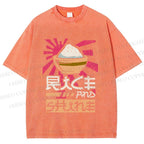 Unisex Vintage Japanese Rice Graffiti Printed Washed Tee